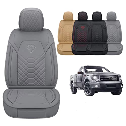 GXT Car Seat Cover Full Set with Waterproof Leather, Automotive Seat Cushion for Pickup Truck Fit for Select 2009-2022 Ford F-150 Models and 2017-2022 F250 F350 F450 Models(New Grey)