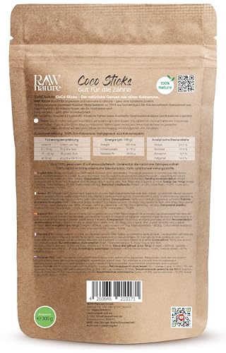 RAW Nature Bio-Kokos-Sticks Hundesnack, 300g, 100% Kokos, Zahnpflege – Ansicht 3