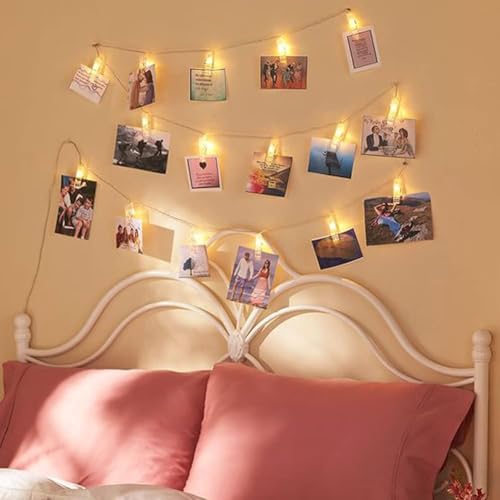 Image of HashWOW Plastic 16 Photo Clip Led Light 12 Feet Curtains String Lights Window Curtain Lights Sourced Photo Hanging, Birthday, Festival, Wedding, Party for Home, Patio, Lawn (4 Meter, Warm White)