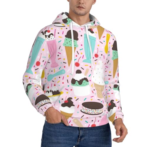 Sweat à capuche chaud homme imprimé crème glacée douce pour soirées fraîches
