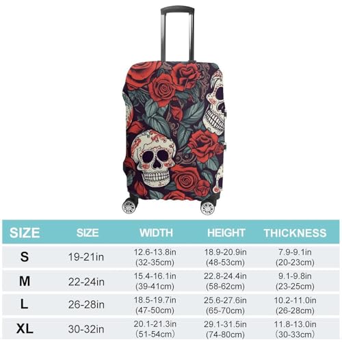 Sugar Skulls And Red Roses Elastic Luggage Cover Suitcase Protector for 19-32 Inch Suitcases | Universal Stretchable Travel Bag Cover | Anti-Scratch, Washable with Zipper Closure S2