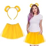 EchoElce Halloween Costume Accessories Set Bear Ear Headband Tutu Skirt for Halloween Cosplay Party Dress Up (Yellow)