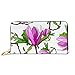 Produktbild JHGFG Mode Handtasche Reißverschluss Brieftasche Magnolienblüten Rosa Blumen Grüne Blätter Telefon Kupplung Geldbörse Abendkupplung Blockieren Leder Brieftasche Multi Card Organi