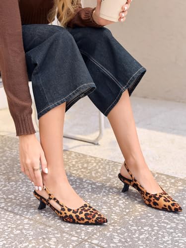 Coutgo Womens Slingback Kitten Heels Closed Pointed Toe Pumps Ankle Strap Work Dress Shoes3