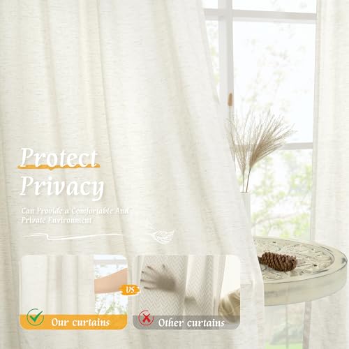 Image of LAMIT Cream Linen Curtains 54 Inch Length 2 Panels, Light Filtering Faux Linen Textured Panels Rod Pocket Neutral Privacy Drapes for Window /Loft Room /Bedroom, 42 x 54 Inch