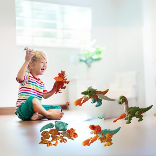 Kit 04 Dinossauros Desmontáveis com Chaves de Fenda, Plástico Resistente Educativo