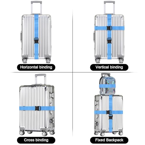 Dantix 4 Pack Luggage Straps for suitcases, 4 Extra Long Suitcase Straps TSA Approved Luggage Belt with Buckle, Adjustable Travel Belt for Luggage for 20'' - 32'' Suitcases (Light Blue)2