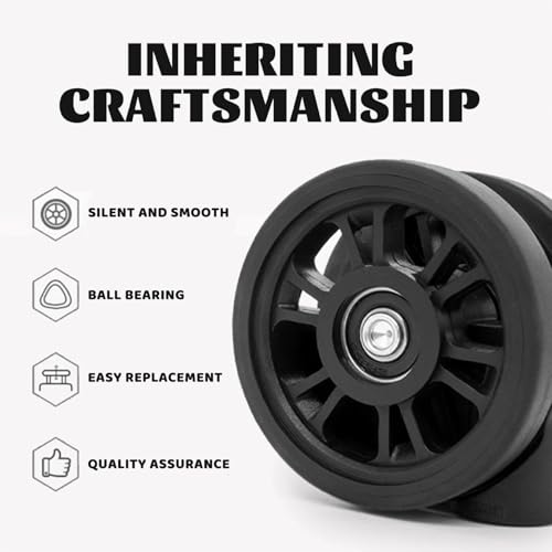 2Pcs Luggage Wheels 360° Rotating Wear-Resistant Black Plastic Suitcase Wheels Replacement for Travel Luggage Replacement Accessories Suitcase3