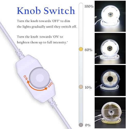 Image of LED Strip Lights COB 16.4ft /5m Natural White 6500K, 24V Dimmable LED (Kit) | Super High Bright, Flexible COB Lights, 8mm Width Home DIY Decor & Office Commercial