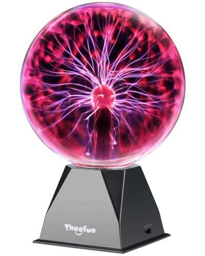 Theefun Bola de Plasma Mágica, 8 Pulgadas Bola Luminosa Bola de Relámpagos Sensible al Tacto Juguete Educativo Parpadeante Física Luz de Destello Lámpara de Plasma Esfera Efectos, Rojo