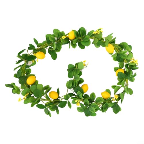 Pumixiy Guirnalda colgante de plantas artificiales de limón con hojas de eucalipto, vid colgante, 5.5 pies, planta verde decorativa para interior, hogar, mesa, boda, fiesta, decoración de habitación