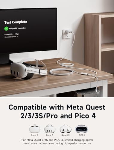 JSAUX Link Cable 16FT with Charging for Meta Quest 3S/Quest3/2/Pro Accessories【Charging While Playing】 USB 3.0 High Speed Data Compatible with Oculus 3S/3/2/Pro, Pico 4, PC VR, Steam VR