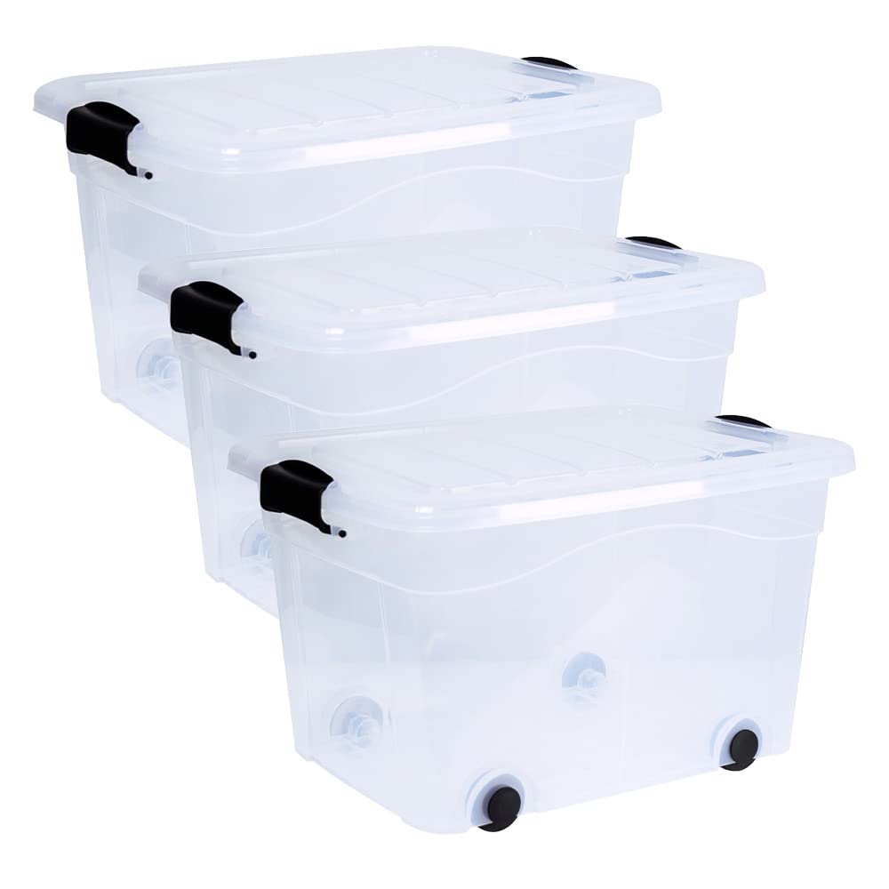 Anzio Lot de 3 boîtes de rangement à roulettes 60 l