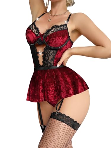 Image of Lilosy Sexy Lingerie Set 3 Piece Women Corset Bodysuit Skirt