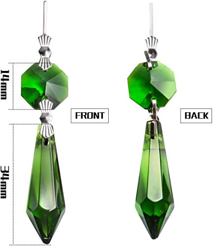 20 Pieces Chandelier Icicle Crystal U-Drop Prisms Lamp Parts Glass Pendants Beads for Wedding, Party or Holiday Decoration, 37mm, Green
