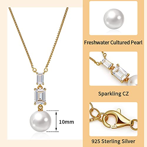 Supraone Pearl Pendant Necklace 9-10Mm Pearls And Cubic Zirconia Necklace With 16" Box Chain Plating 18K Gold Pearl Necklace For Women Real Pearl Necklaces (Cz-Pearl-Yellow Gold) #TOP3