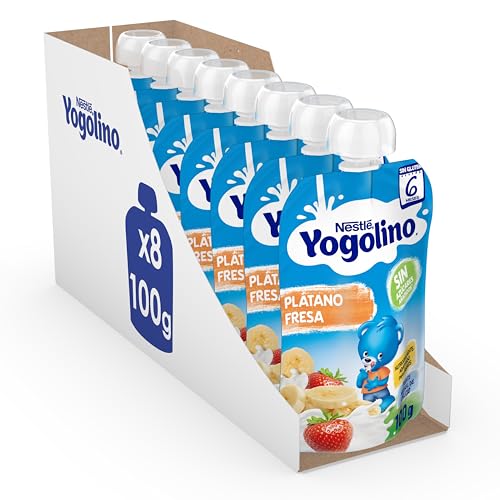 Nestlé Yogolino Lácteo Infantil Fresa Plátano, desde 6 meses, 8 Bolsitas de 100 g