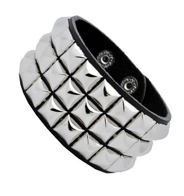 2 Brothers Leather Silver Stud Wristband 80s Gothic Punk Glam Emo