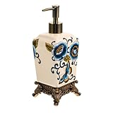HEALEEP Botella Dispensadora de Loción Cerámica Impresa 340ml Estilo Vintage Europeo para Baño y Ducha, Diseño Bomba Antigoteo, Portátil y Sellado Hermético para Uso en Hogar y Viajes