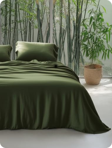 Image of Bedsure PureWoven Cooling Duvet Cover, Ideal for Hot Sleepers, King Size | 100% Viscose Derived from Bamboo, Lightweight & Silky Soft, Breathable Moisture-Wicking Bedding Set, 3 Pieces, Olive Green
