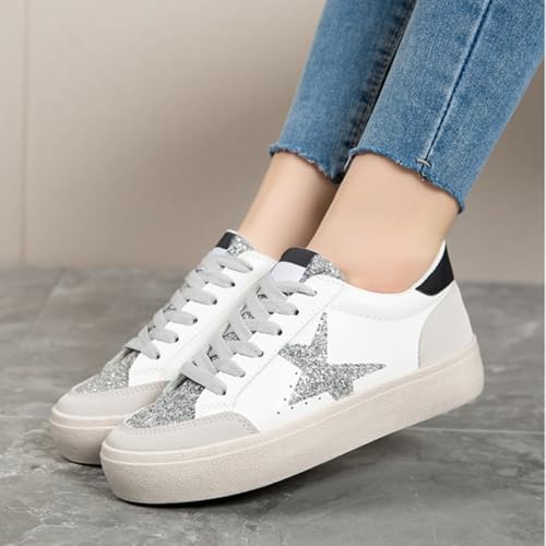 Women’s Glitter Star Lace Up Sneakers Outdoor Sparkly Shiny Sports Tennis Shoes4