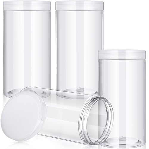 Image of Patelai 4 Pcs Plastic Jars Wide Mouth with Lids,32 Ounce,Clear