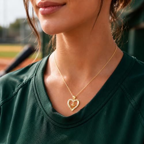 Goxygen Softball Necklace Gifts for Women - 14K Gold Plated Cubic Zirconia Heart Softball Pendant Necklaces, Sport Accessories Jewelry Christmas Birthday Gift for Softball Lover, Mom, Daughter (Gold) — view 2
