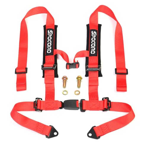 Spocoro 4 Point Racing Harness with Ultra Soft Heavy-Duty Shoulder Pads, 2-Inch Nylon Webbing Buckle Release, Red