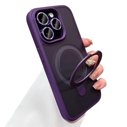 Coque iPhone 11 magnétique rigide violette avec anneau et verre de protection
