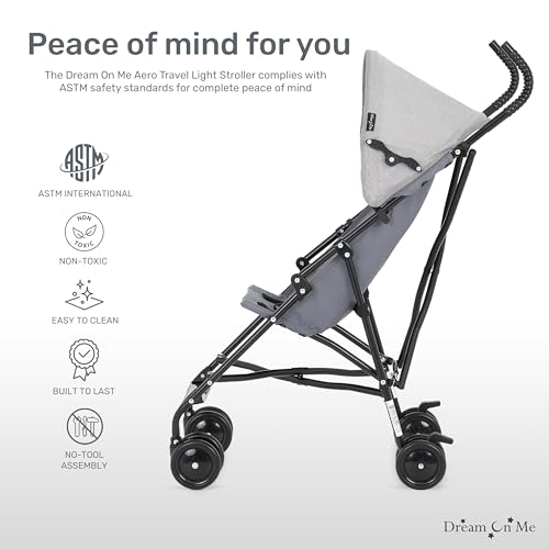 Dream On Me Aero Travel Lightweight Umbrella Stroller, Easy to Fold and Carry Travel Stroller, Adjustable and Removable Canopy - Image 4