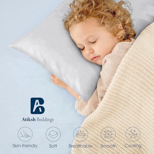 Image of Atiksh Beddings 12x16 Toddler Travel Pillow Cases, Pack of 2, 100% Egyptian Cotton, 600 Thread Count, Zipper Closure, Small Pillowcase for Kids, Daycare, Preschool & Travel, Silver Grey Stripe
