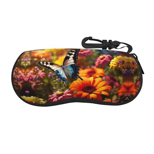 Funda para gafas de sol con estampado de mariposas coloridas, funda de neopreno suave con cremallera, Vivid Colorful Garden3, One Size