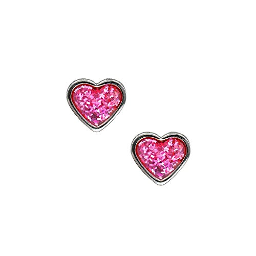 Studex Sensitive 6mm Heart with Pink Glitter Centre Stainless Steel Stud Earrings
