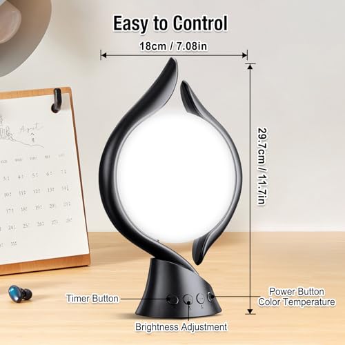 Tageslichtlampe 15000 Lux, UV-freie LED Lichttherapielampe mit 3 Farbtemperaturen, 4 Timer und 5 Helligkeit Einstellbar, Simulation von Tageslicht, Sonnenlicht Lampe mit Memory-Funktion (Schwarz)