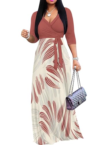 Image of PinkPatty Women's Long Sleeve Maxi Dress Plus Size Trendy Wedding Guest Dress with Pockets&Belt
