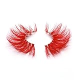 VNIHTT Red Lashes,25mm 3D Mink Colored Eyelashes,Colored Lash Clusters,Dramatic Long Look Soft Fluffy Wispy Bold Big Red Fake Eye Lashes 1 pair,Halloween Masquerade Cosplay Eye Makeup Lashes