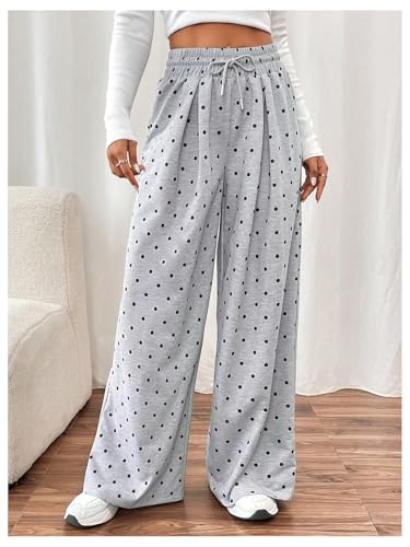 Verdusa Women's Polka Dots Pants Wide Leg High Waist Ruffle Front Baggy Pants Streetwear3