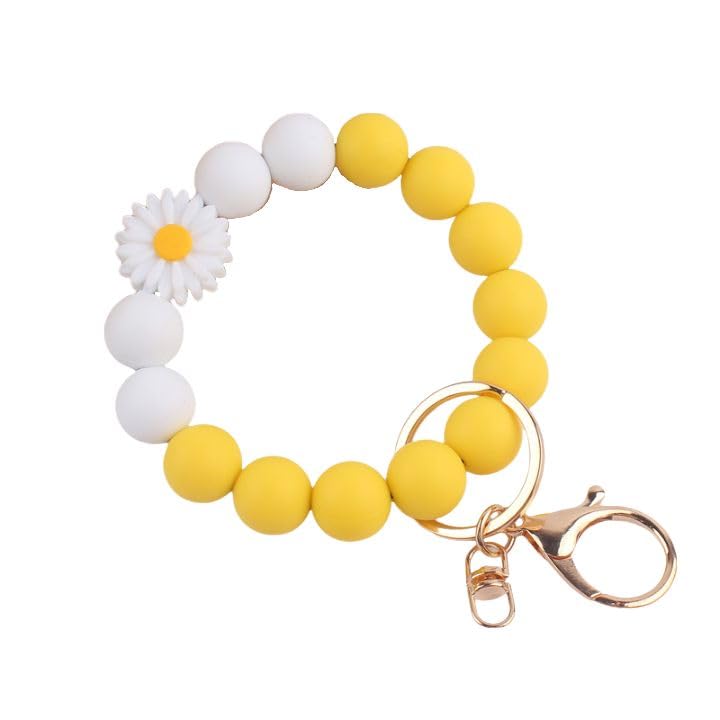 tenghong2021 Llavero portátil con cuentas y pulsera para coche, llavero de coche para mujeres y hombres, llavero de casa, Margarita Blanca