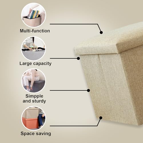 Image of Kuber Industries Cardboard Storage Stool - Square Toy Box, Foot Rest, Folding Seat, Wardrobe Organizer For Clothes-Books, Living Room Storage Box - S Zh003Bg Beige