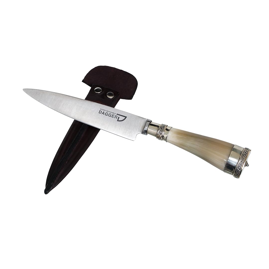 Generic Argentine Meat Knife with Cow and Alpaca Antler Handle | Stainless steel dagger with 420 blade, Short, Brown, 727373129083