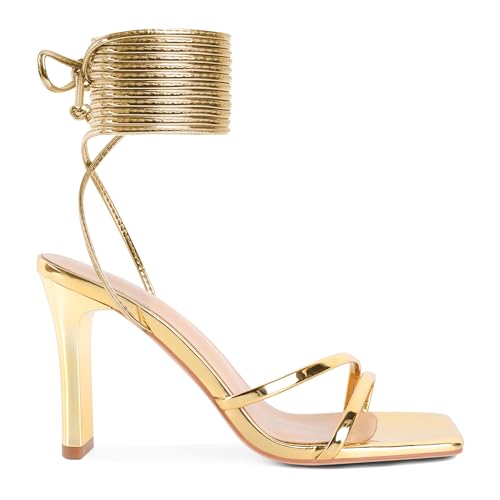 Image of Joseywade Chunky Heels For Women Lace Up Tie Up High Heel 3.5 inch Heeled Sandals Open Toe Shoes