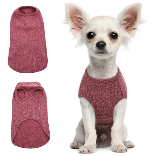 Hjumarayan Hundepullover Kleine Hunde - Hundeshirt Dünn Hunde Pullover Sonnenschutz Tshirt Elastisch Hundepulli Gestreifte Shirt Pullis für Chihuahua Yorkshire Terrier (Rot XXS)