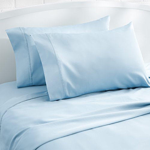 Image of Amazon Basics 400 Thread Count 100% Cotton Pillow Cases, Sateen Weave, King Size, 40 inch x 20 inch, Smoke Blue, Set of 2