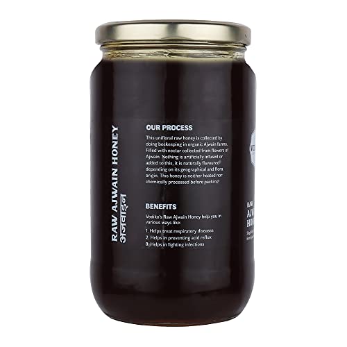 Image of Vediko Origins Organic Farm Fresh Raw Ajwain Honey (1 Kg) 100% Pure & Natural Uprocessed Single Origin Honey From Ajwain Farms | Helps In Fighting Infection | Chemical Free, No Sugar, No Adulteration