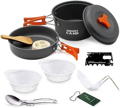 Camping Cookware Mess Kit Set with Stove – Backpacking Compact Camping Cookware, All in One Non-Stick Camping Cooking Set, Portable Stove, Hiking, Picnic, Outdoor & Camping Cookware Set