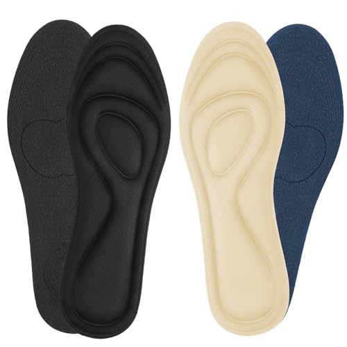 Image of 2 Pairs Memory Foam Insoles, Full-Foot Responsive Cushioning, Plantar Fasciitis Insoles for Women Man, Orthotic Shoe Inserts Arch Support Inserts for Foot Health (Black Beige, W 7.5-8.5 /M 5.5-6.5)