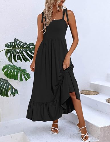 Zeagoo Women Summer Maxi Dress with Pockets 2025 Spaghetti Strap Sundress Casual Flowy Boho Dress Floral Tiered Beach Dress2