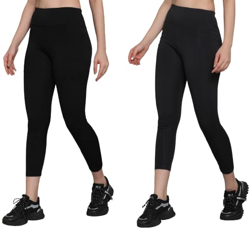 Activewear Leggings, Tights for Women | Non-Transparent | Squat Proof | Buttery Soft Fabric | Ankle Length | Sports Fitness | Polyester Leggings Tights with Pockets | Combo Product-picture-15