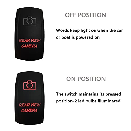 Bacautoparts 12V 24V Red Led Rear View Camera Rocker Switch With Wires 5 Pin On-Off Toggle Switch For Car Boat Trailer Jeep Van Lorry Travel Trailer Camper #TOP4