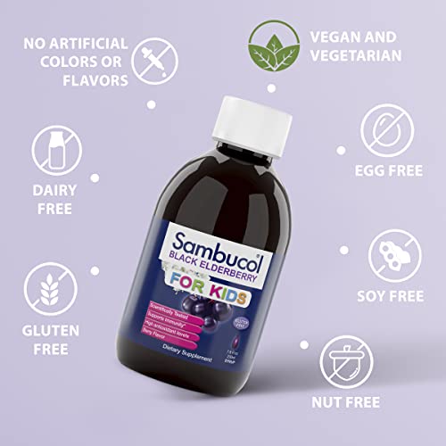 Sambucol Black Elderberry Syrup For Kids - Kids Elderberry Syrup, Added Vitamin C, Black Elderberry Syrup For Kids, Sambucus Elderberry Kids Syrup For Immune Support, Delicious Berry Taste - 7.8 Fl Oz #TOP1